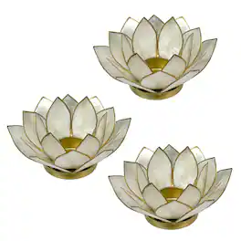 Things2Die4 - Capiz Shell Lotus Flower Small Tealight Candle Holder Set of 3 - White