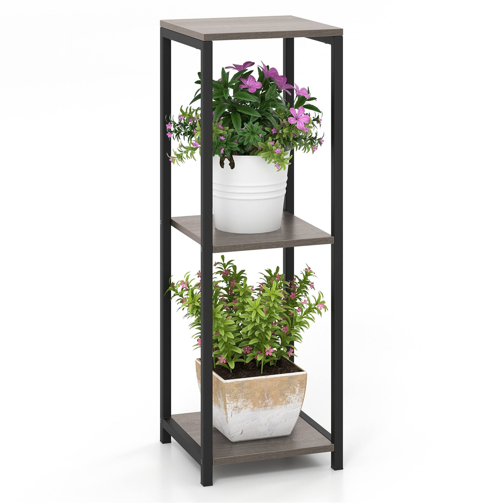 Alt View 9. Gymax - Gymax 2PCS 3 Tier Tall Metal Plant Stand Corner Plant Holder w/ Metal Frame - Grey, Black.