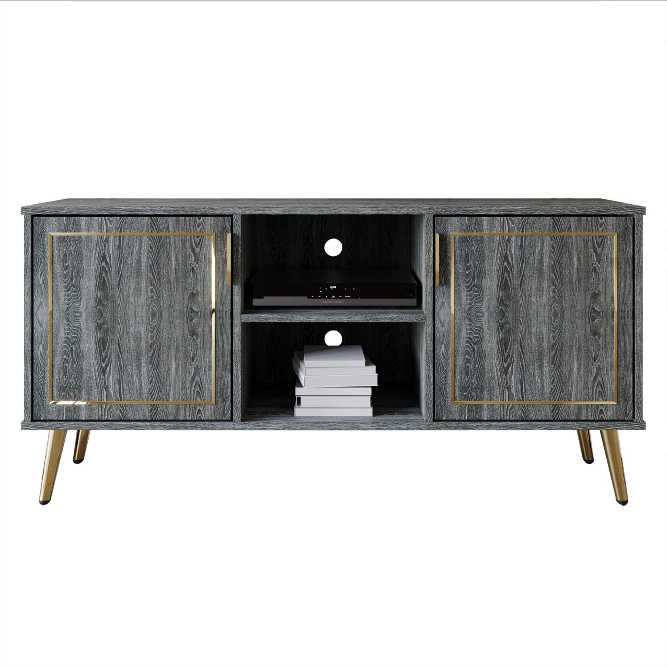 Alt View 2. ChaletPosh - Modern Wooden TV Stand Console with Gold Accent Strip, Dark Grey - Dark Grey.