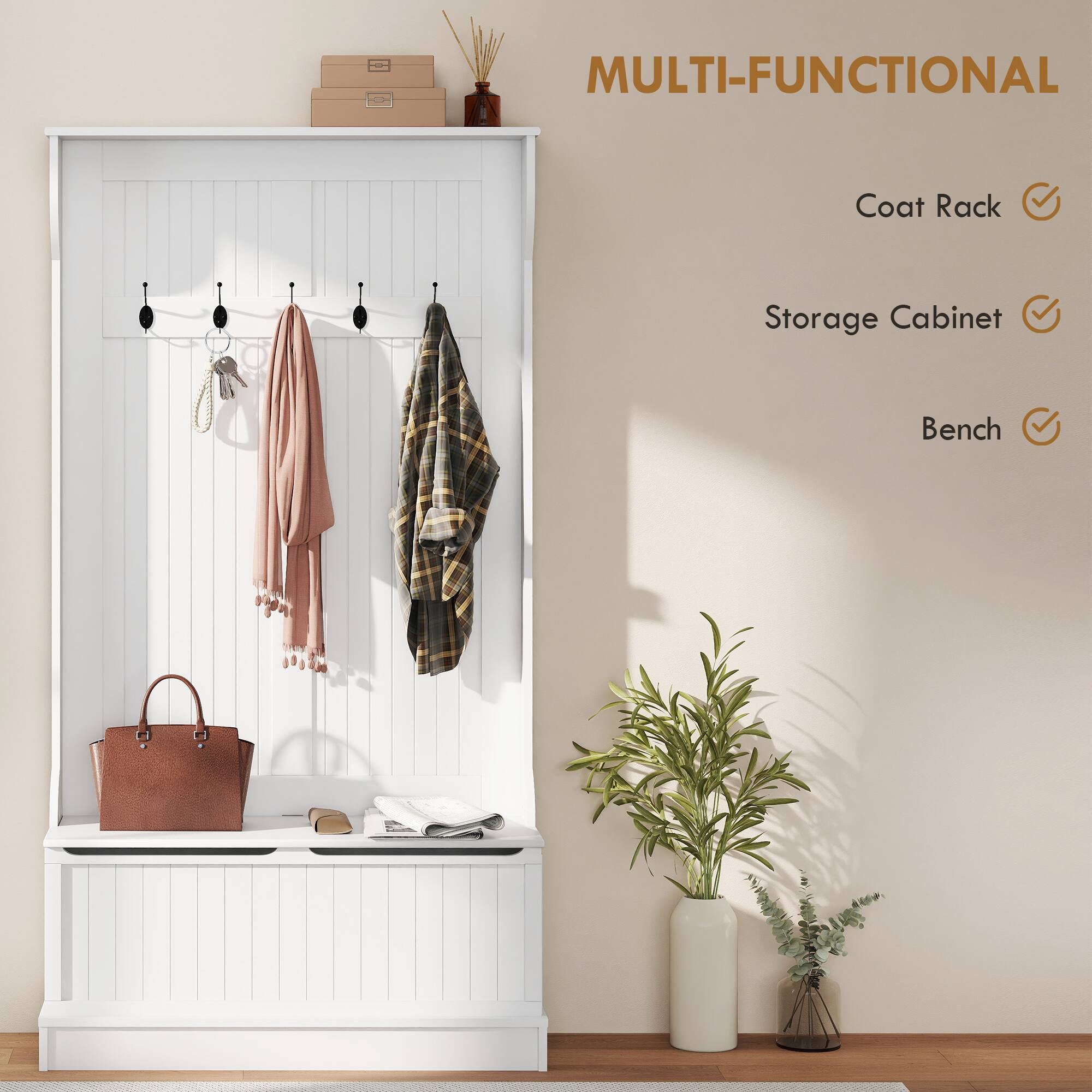 MULTI-FUNCTIONAL  
Coat Rack  
Storage Cabinet  
Bench