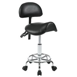Spaco - Professional Saddle Stool, Adjustable Height and Backrest with Footrest and Wheels, for Salon Spa Tattoo - Black