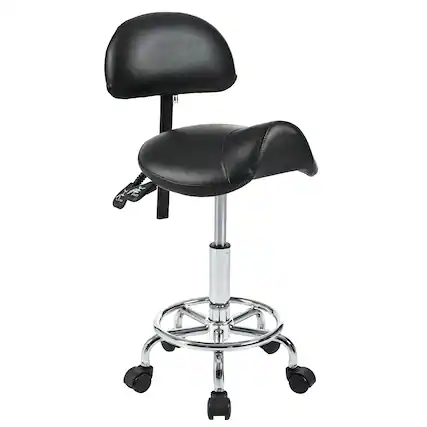 Front. Spaco - Spaco Professional Saddle Stool, Adjustable Height and Backrest with Footrest and Wheels, for Salon Spa Tattoo - Black.