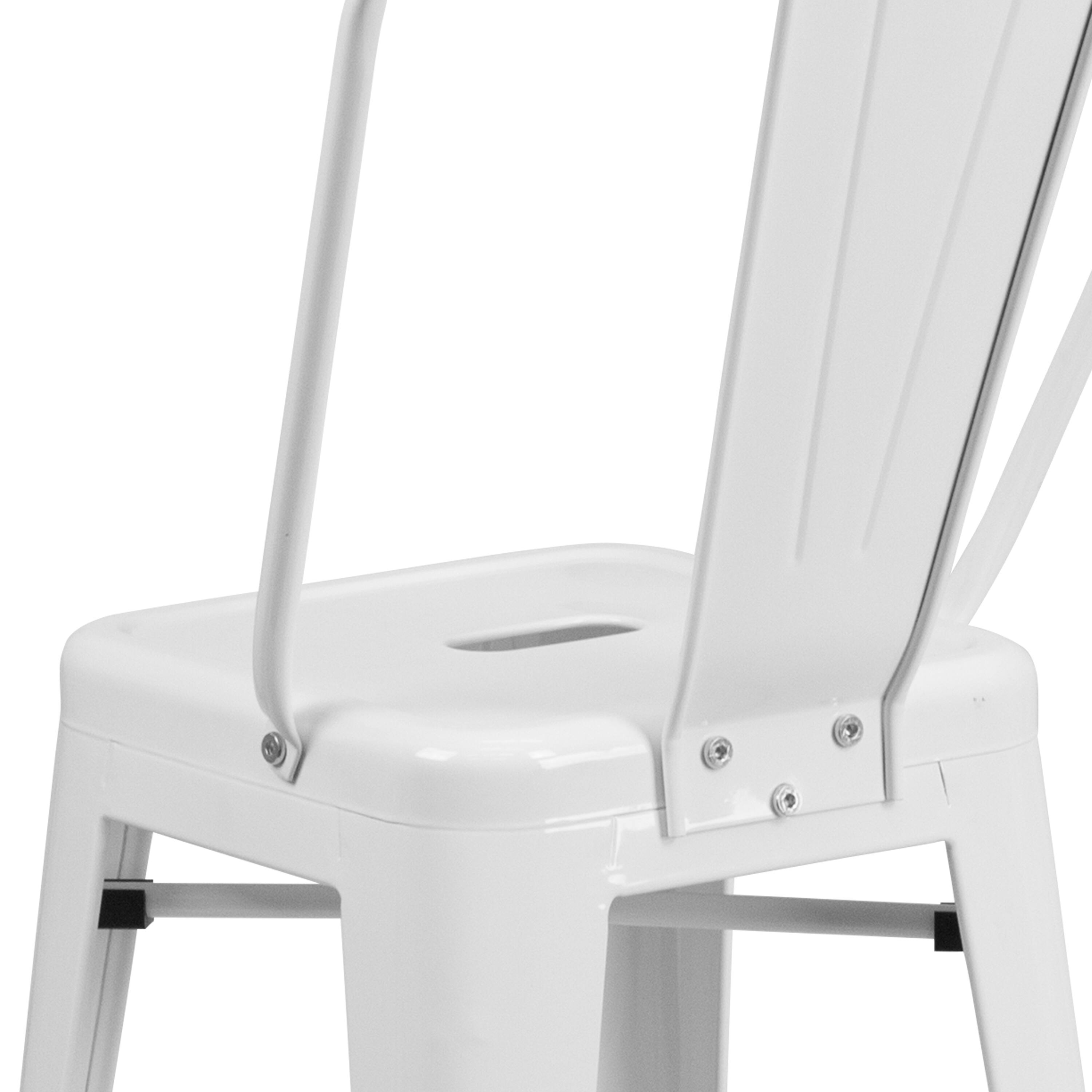 Alt View 8. Emma + Oliver - Commercial Grade 24"H Colorful Metal Indoor-Outdoor Counter Stool with Back - White.