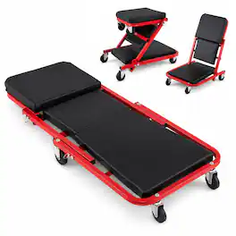 Costway - 36" 3-in-1 Folding Mechanic Creeper Convertible Rolling Mechanic Stool - Black+Red