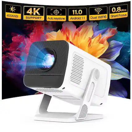 4K Support
400ANSI
Auto Keystone
11.0
Android 11
Dual WIFI6
0.8 Ultra Short Focus