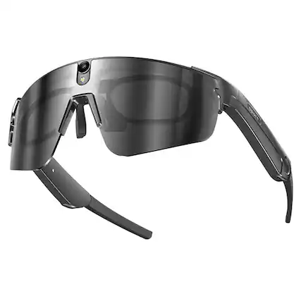 Front. PRIMEPLUS - POV AI Smart Glasses 8MP Camera Video Recording Outdoor Cycling AI Translation Music Player Sport Smart Sunglasses - Black frames/sunglasses.