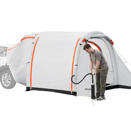 Front. VEVOR - Inflatable SUV Tent with Awning, 8 x 6.7 ft 3-Season SUV Tailgate Tent with Ventilated Doors & Mesh Window - Grey White.