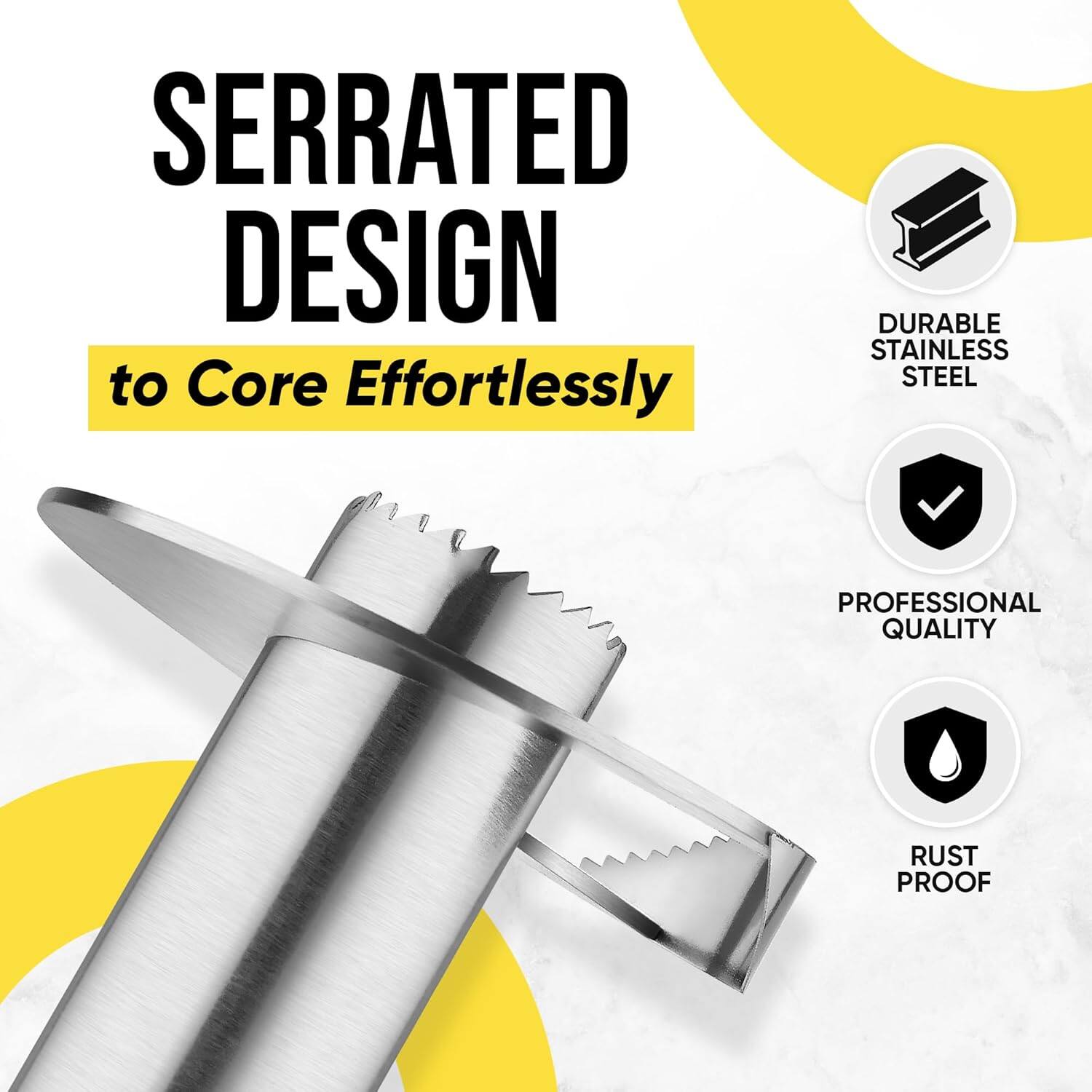 Serrated design to core effortlessly. Durable stainless steel, professional quality, rust-proof.