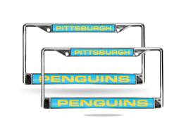 Rico Industries - Pittsburgh Penguins Retro Chrome Metal Laser License Plate Frame - Set of 2 Frames - Multi