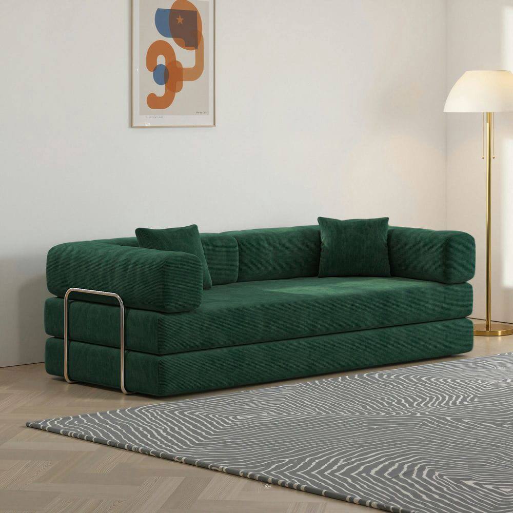 Front. Kadyn - 78.8" Modular Floor Sofa, Convertible Pudding Block Sectional with Armrests, Ready to Use, Green - Green.