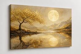 FC Design - Large Canvas 24x36" Frameless Golden Color Tree Moon Reflectio Art Painting Home Wall Décor - MultiColor