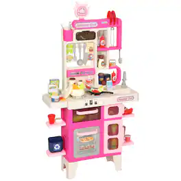 Qaba - Play Kitchen Set with Realistic Lights & Sounds - Pink