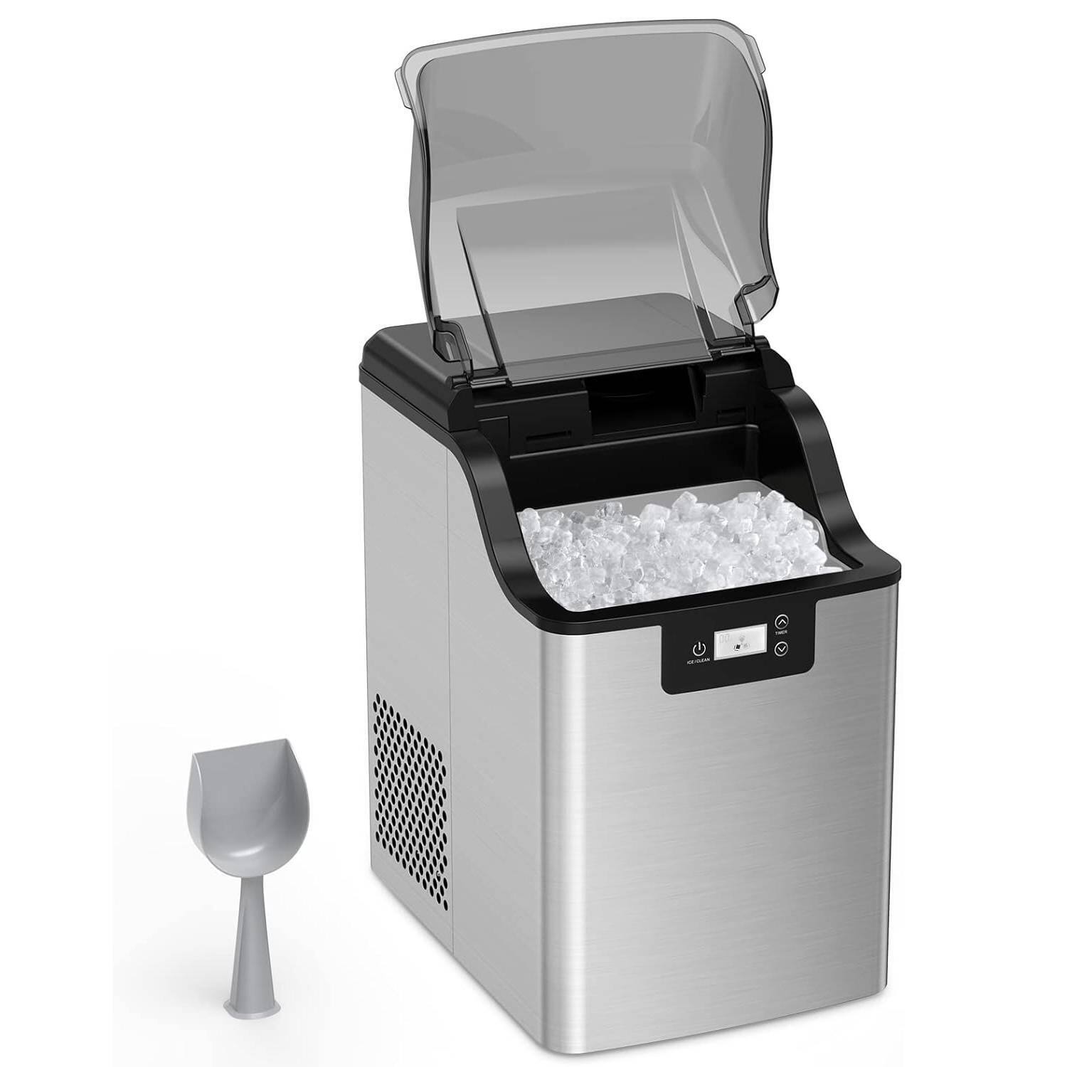 Acekool - Portable Countertop Nugget Ice Maker Machine Self Cleaning with Pellet Soft Chewable Ice for Home Kitchen Party - Silver