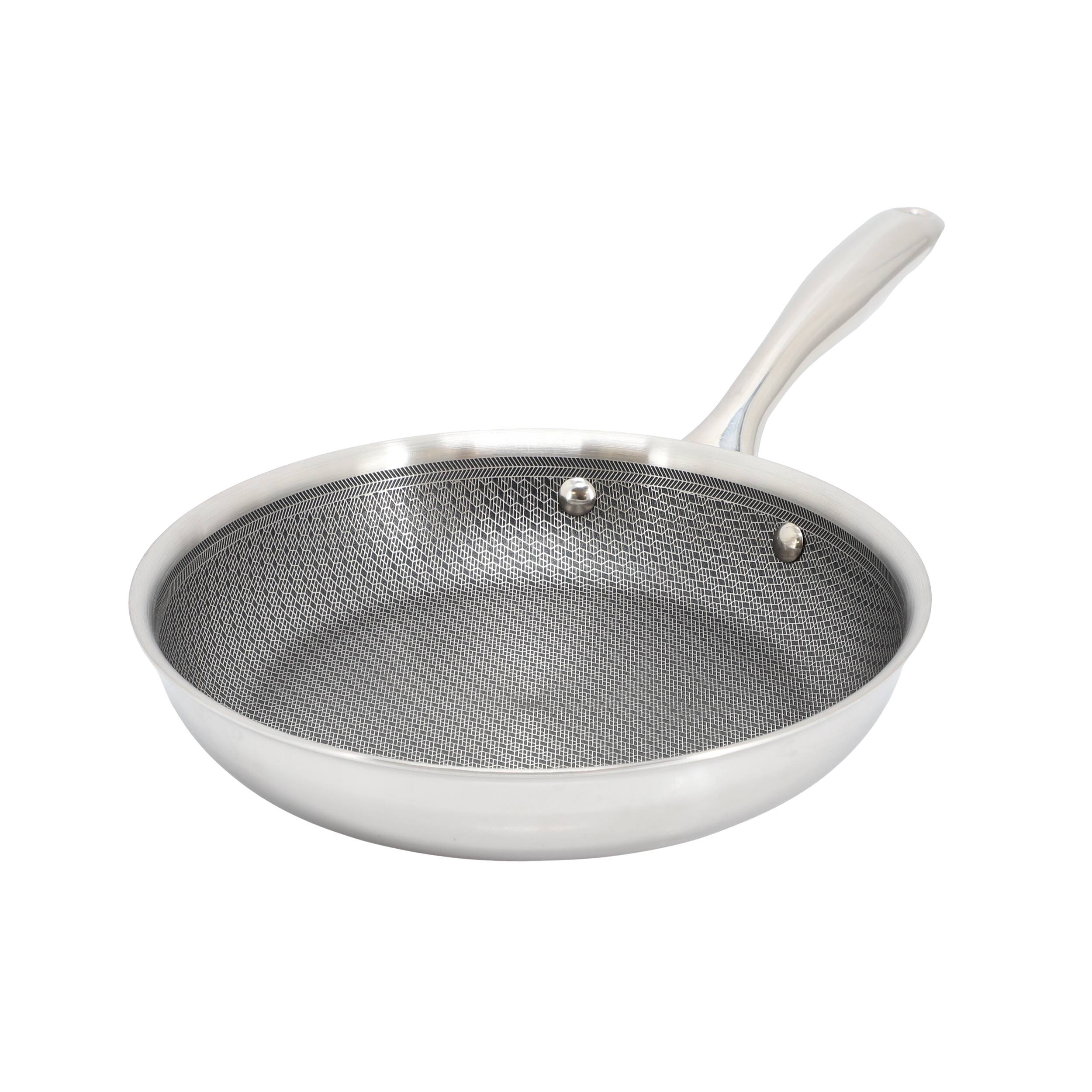 Front. Oster - Oster Modessa 9.5 Inch Nonstick Tri-ply Stainless Steel Frying Pan in Silver - Silver.