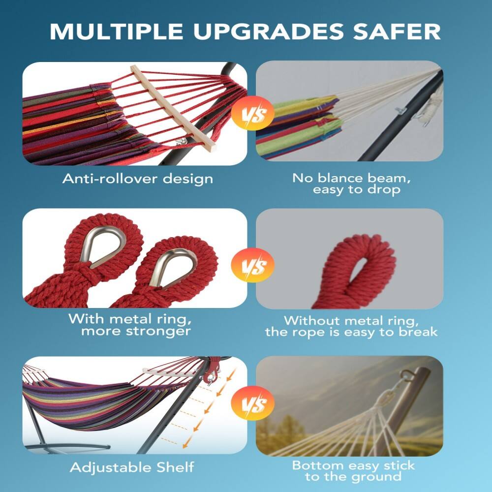 MULTIPLE UPGRADES SAFER

Anti-rollover design vs No balance beam, easy to drop

With metal ring, more stronger vs Without metal ring, the rope is easy to break

Adjustable Shelf vs Bottom easy stick to the ground