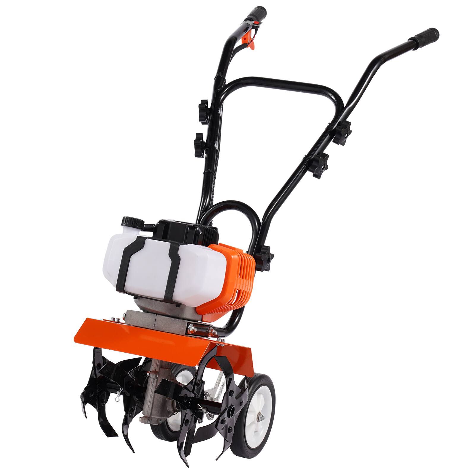 Alt View 5. VEVOR - Tiller Cultivator, 43CC 2-Stroke Garden Cultivator, Tiller with 4 Steel Adjustable Front Tines for Lawn - Orange.