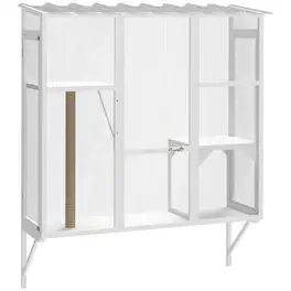 Pawhut - Outdoor, Window Catio for 2-3 Large Indoor Cats w/ 2 Jumping Platforms, Scratching Post - White