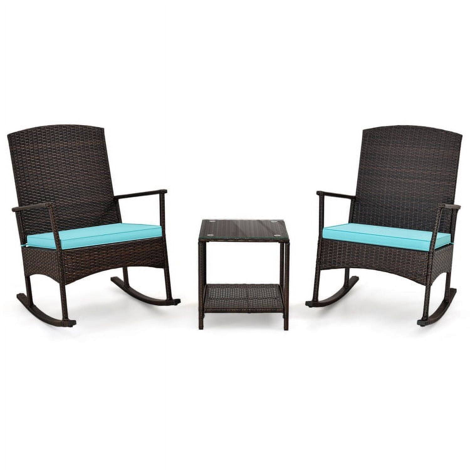 Back. Kadyn - 3 Piece Patio Rocking Set Wicker Rocking Chairs, Small Patio Conversation Furniture Set with 2-Tier Table - Blue.
