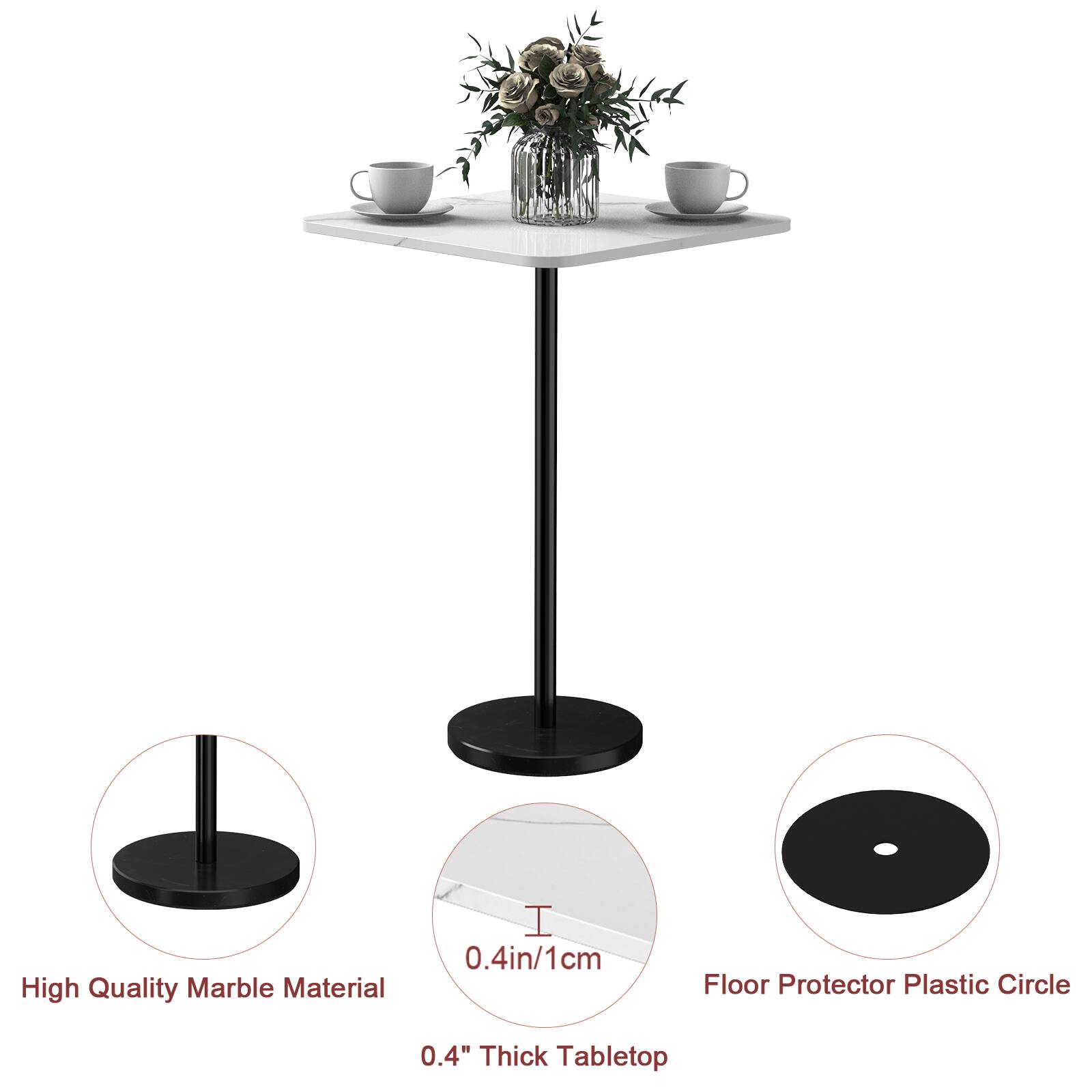High Quality Marble Material  
0.4in/1cm  
0.4" Thick Tabletop  
Floor Protector Plastic Circle