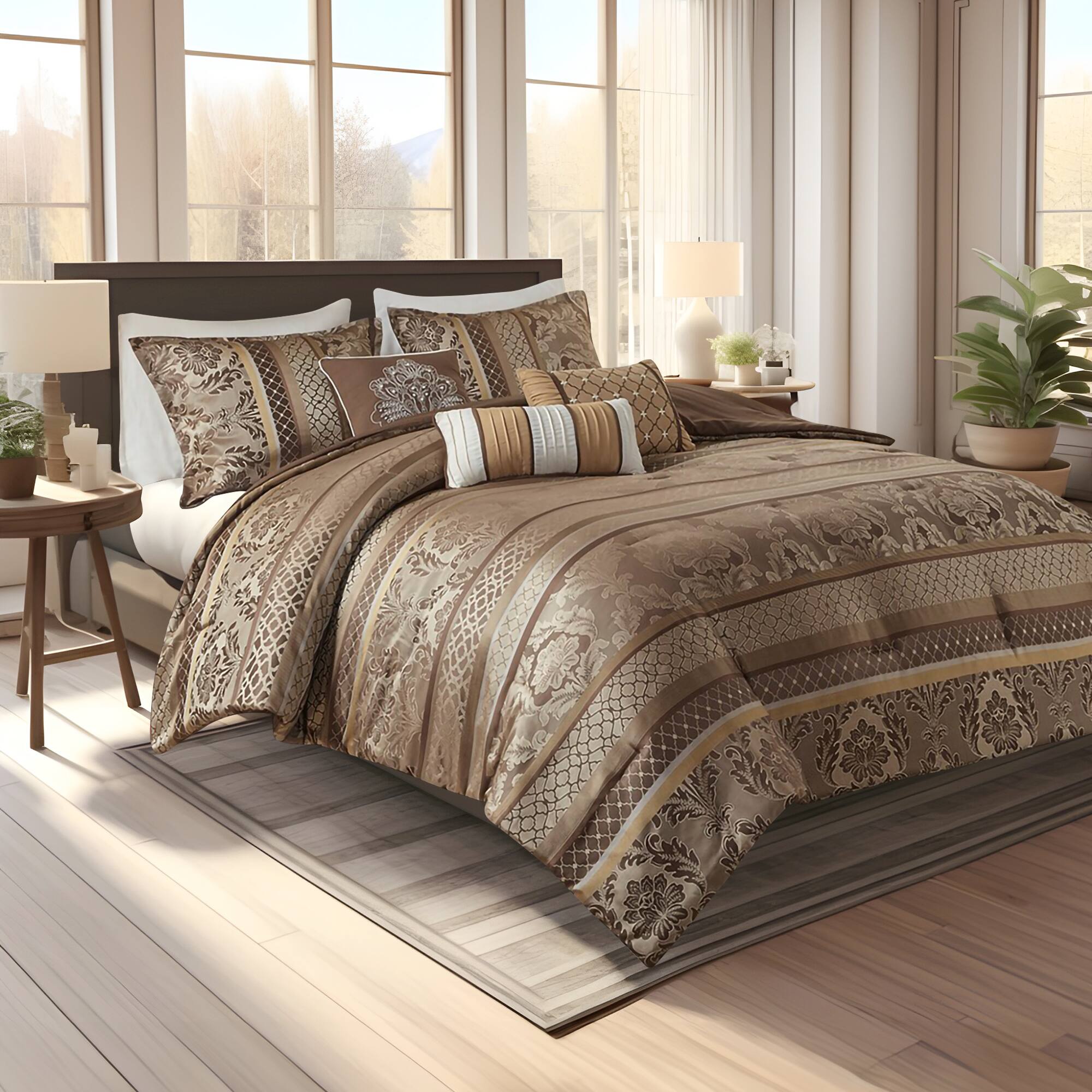 Alt View 4. Gracie Mills - Gracie Mills Bruce 7-Piece Jacquard Comforter Set - Brown/Gold.