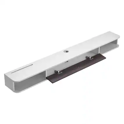 Front. VEVOR - Floating TV Stand, 70 in Wall Mount Entertainment Center with Cable Hole, Modern Floating TV Shelf with Storage Cabinet - White, Wood Color.