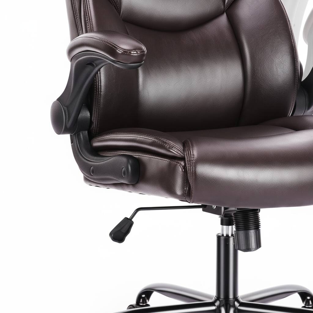 Left. AOITUN - Ergonomic Executive Computer Desk Chair BN - Brown PU Leather with Flip-Up Armrests - Brown.