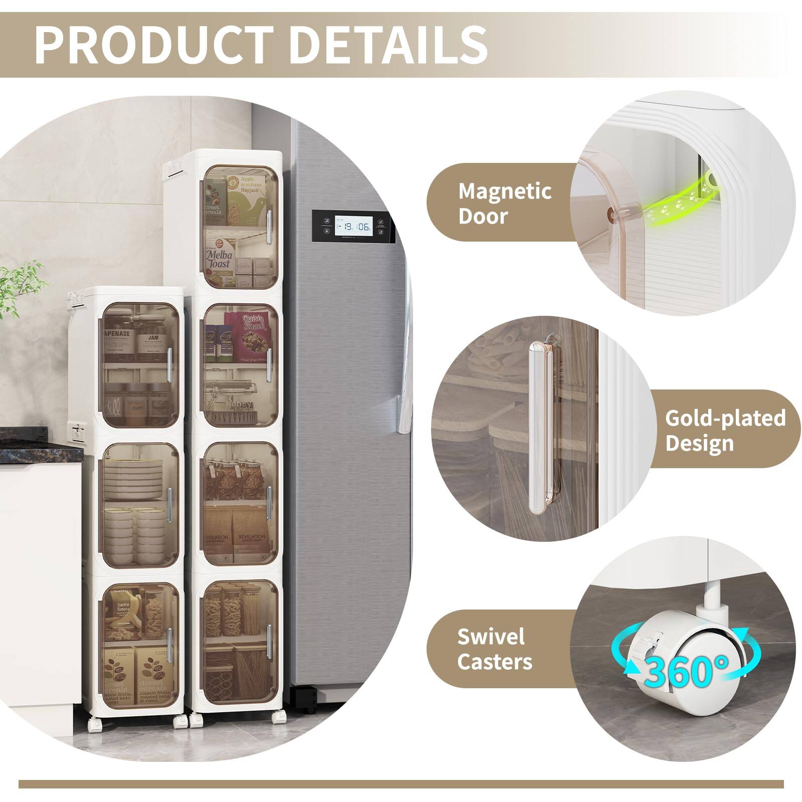 PRODUCT DETAILS

- Magnetic Door
- Gold-plated Design
- Swivel Casters 360°