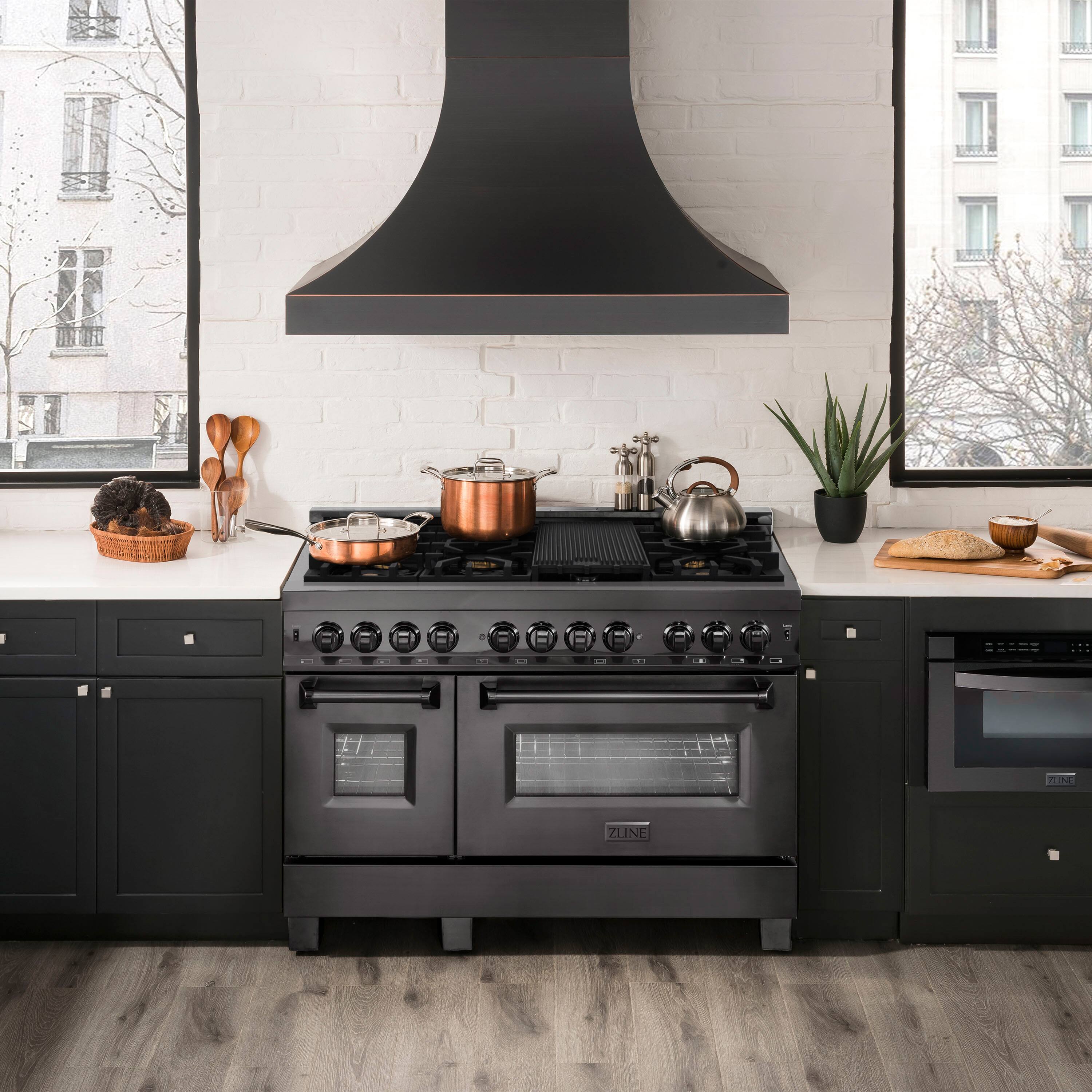 Alt View 10. ZLINE - 48" Legacy Dual Fuel Range w/ 6 Brass Burners & 2 Ovens in Black Stainless Steel (RAB-BR-48) - Multicolor.