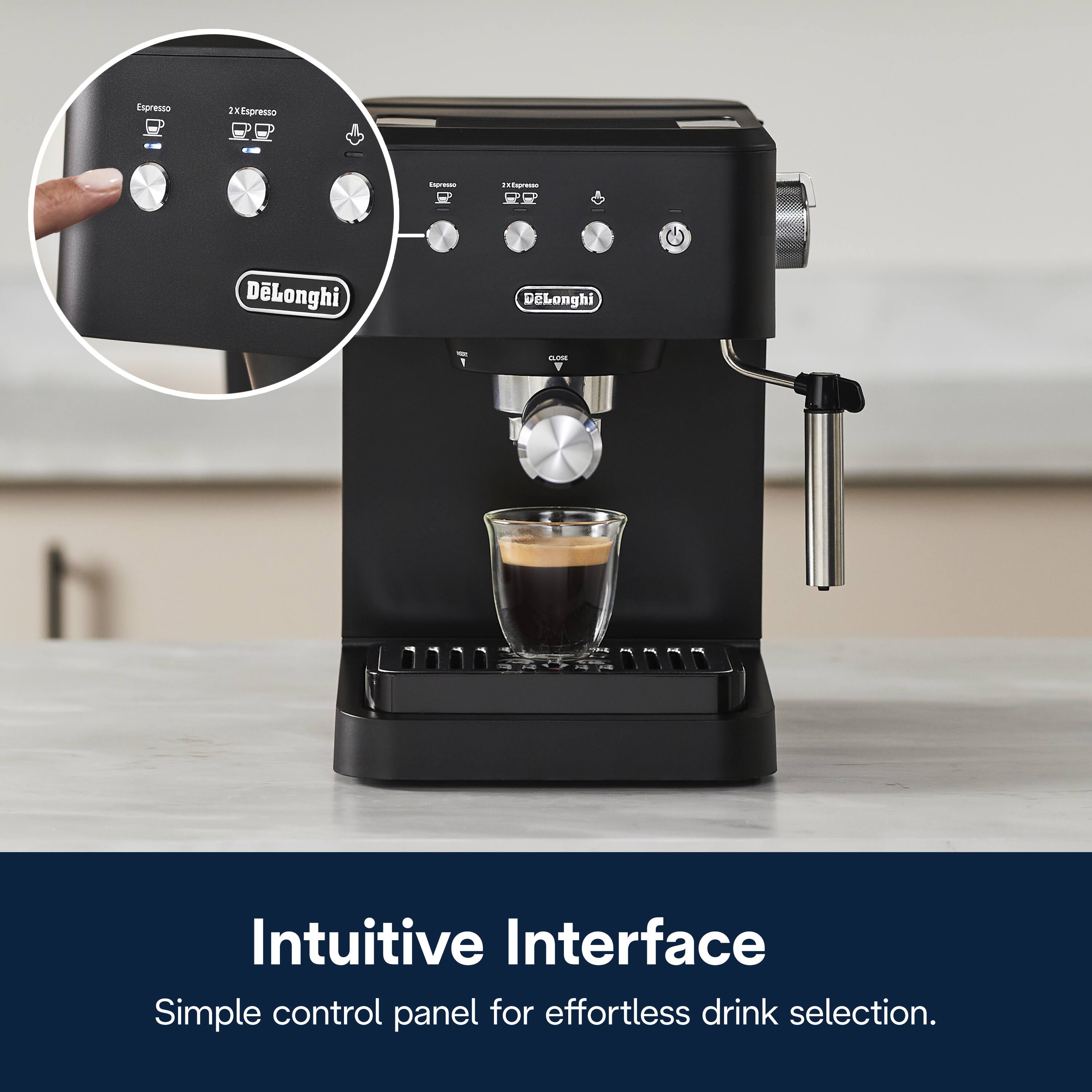 Espresso 2x Espresso - DeLonghi - Intuitive Interface Simple control panel for effortless drink selection.