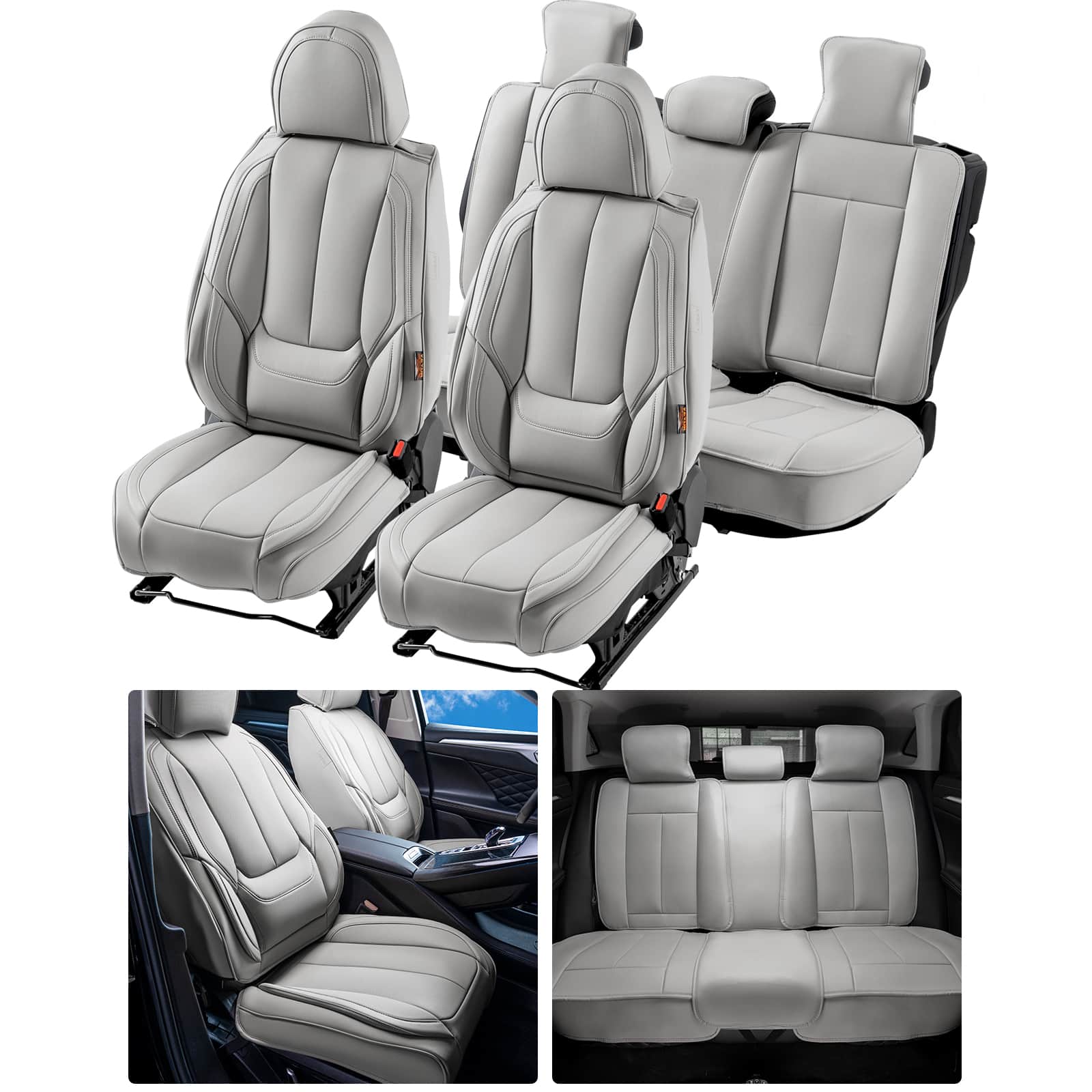 Front. VEVOR - Seat Covers, Universal Car Seat Covers Full Set Seats, Front and Rear Seat, 13pcs Faux Leather Seat Cover, Full Enclosed - Gray.