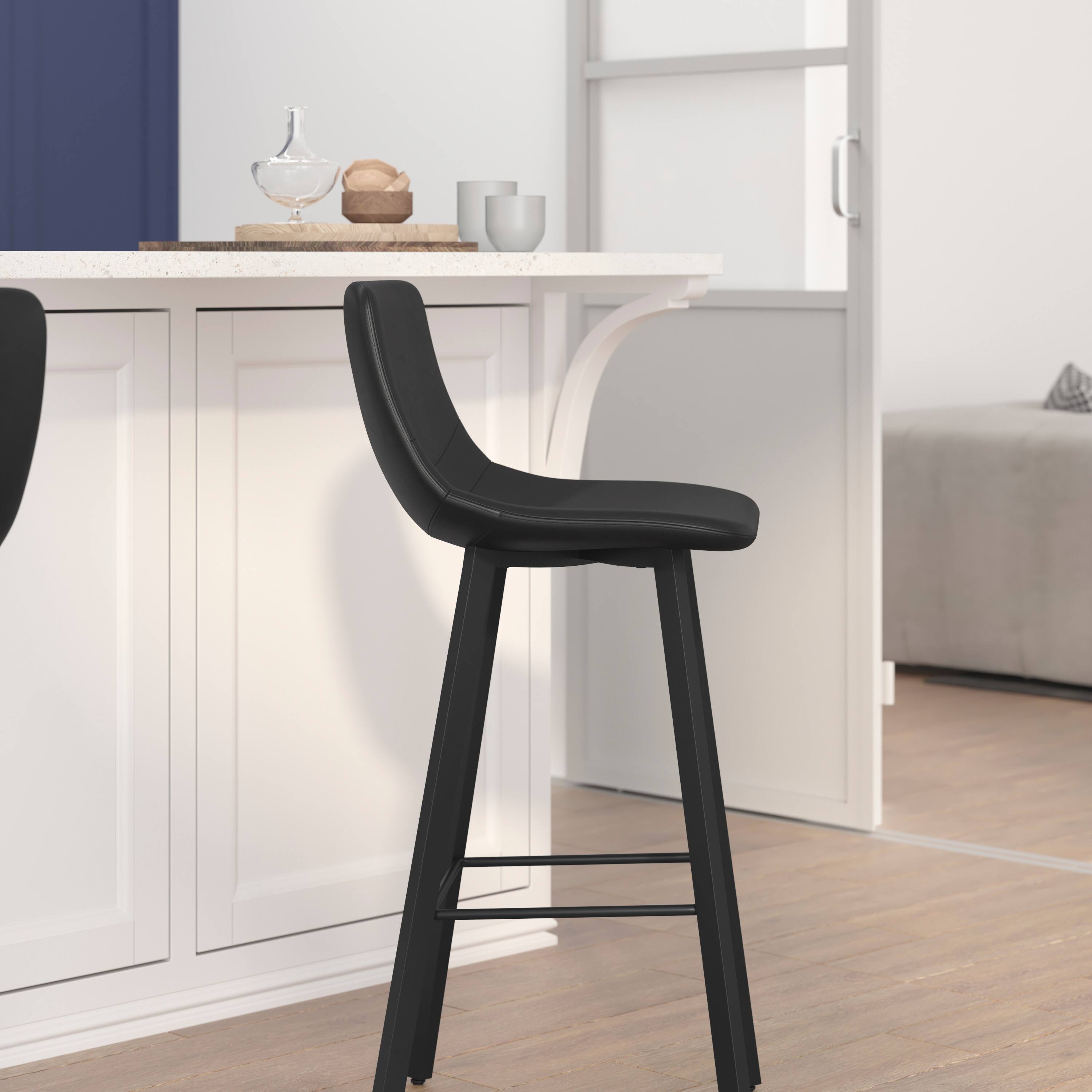 Alt View 3. Flash Furniture - Caleb Modern Armless 30 Inch Bar Height Commercial Grade Barstools with Footrests in Black LeatherSoft and Black Matte I - Black.