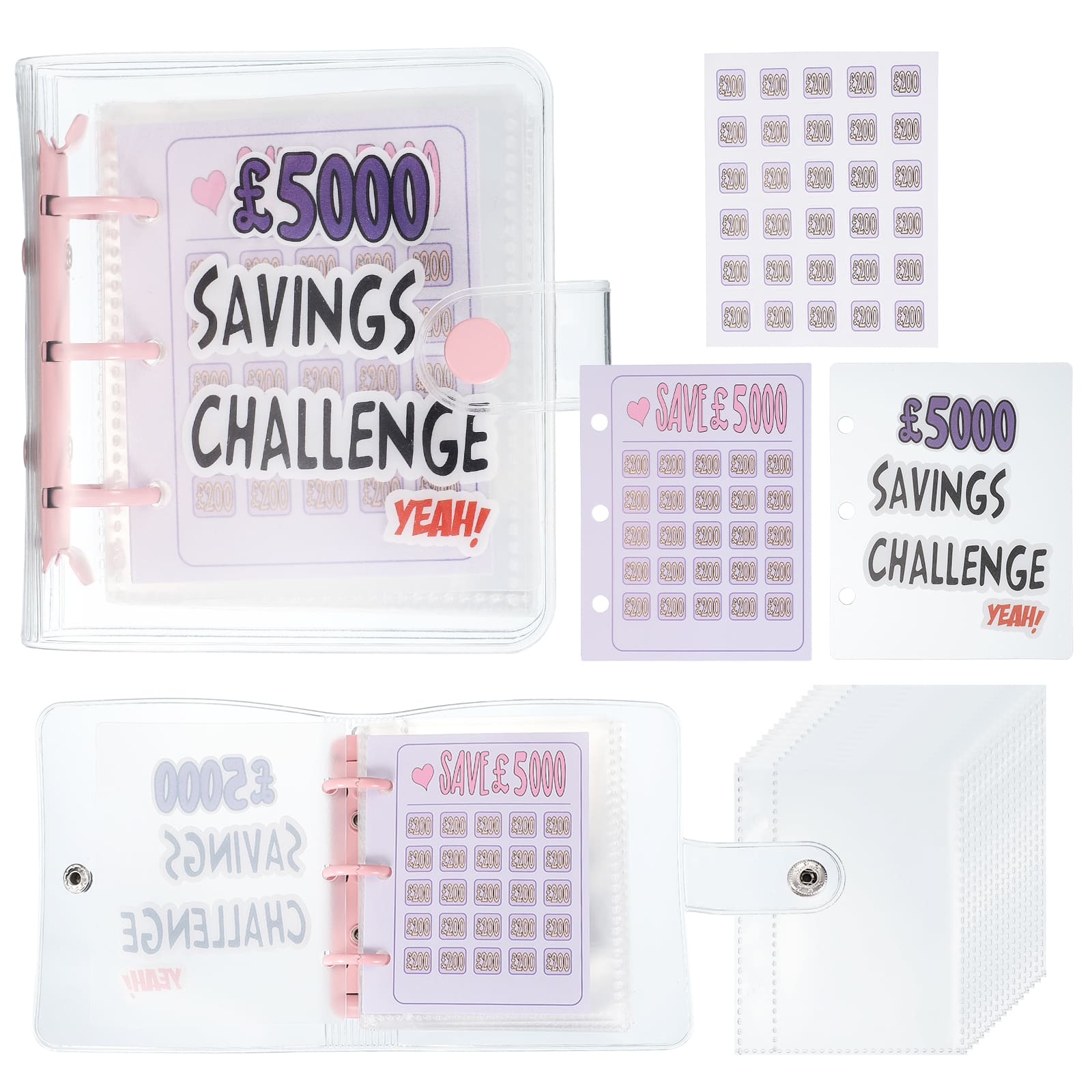 Unique Bargains - 5000 Pounds Savings Challenge Book, Money Saving Binder with 25 Reusable Envelopes for Budgeting & Financial Planning - Pink