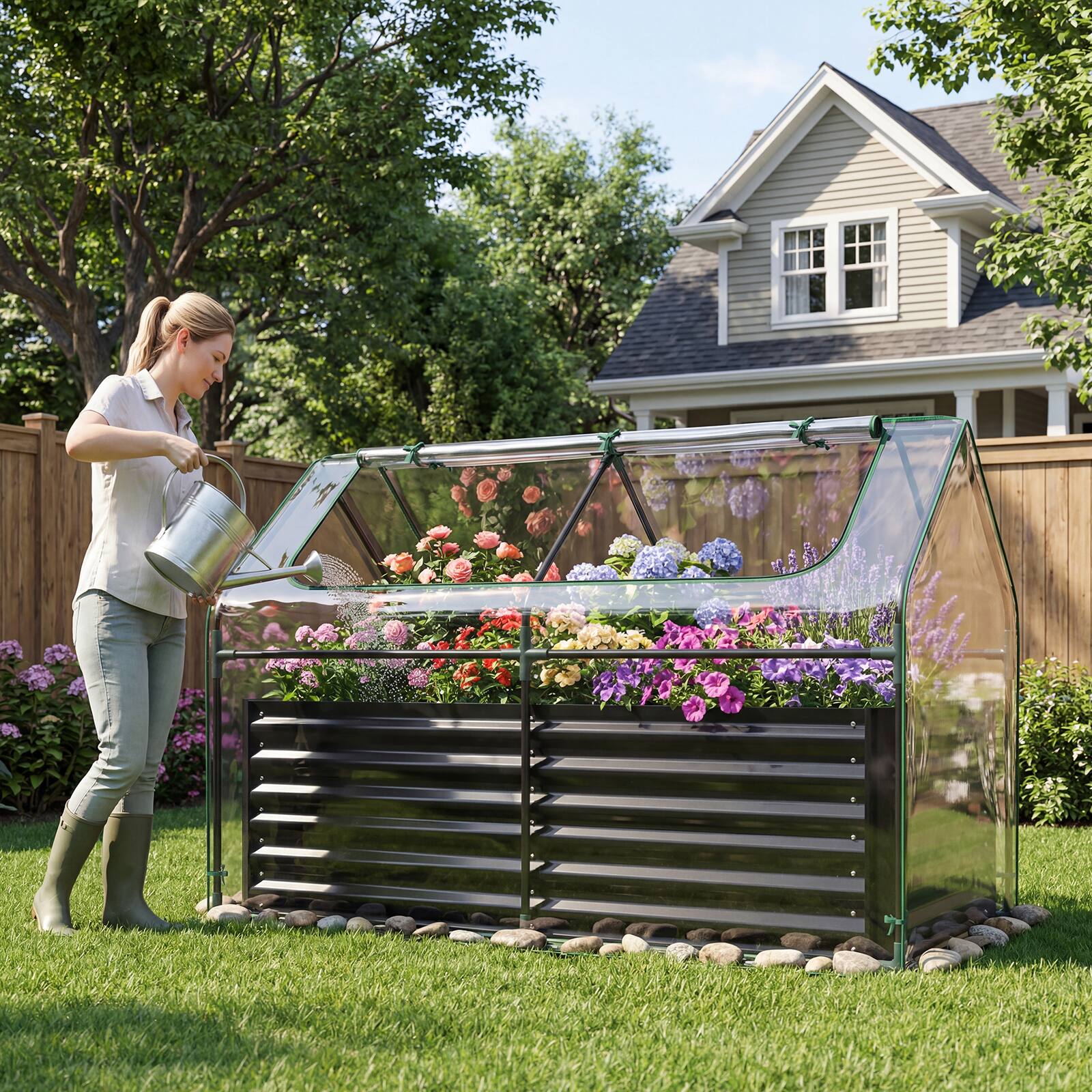 Alt View 3. Gymax - Gymax Raised Garden Bed w/ Cover 68'' x 33'' x 21'' Planter Box w/ Mini Greenhouse Black & Clear - Black.