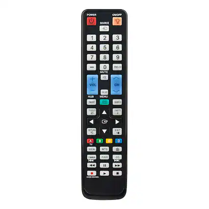 POWER ON/OFF SOURCE : 1 2 3 4 5 6 7 8 9 0 MUTE PRE-CH + VOL - CH CHLIST HUB MENU SMART TOOLS INFO RETURN EXIT A TV SOCIAL MTS E-MANUAL P.SIZE CC " AA59-00442A