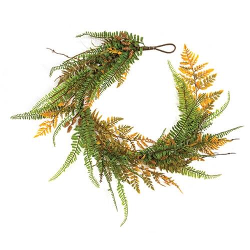 Front. BreeBe - Fall Wetland Fern & Wheat Garland - 4 Ft. - Green, Yellow.
