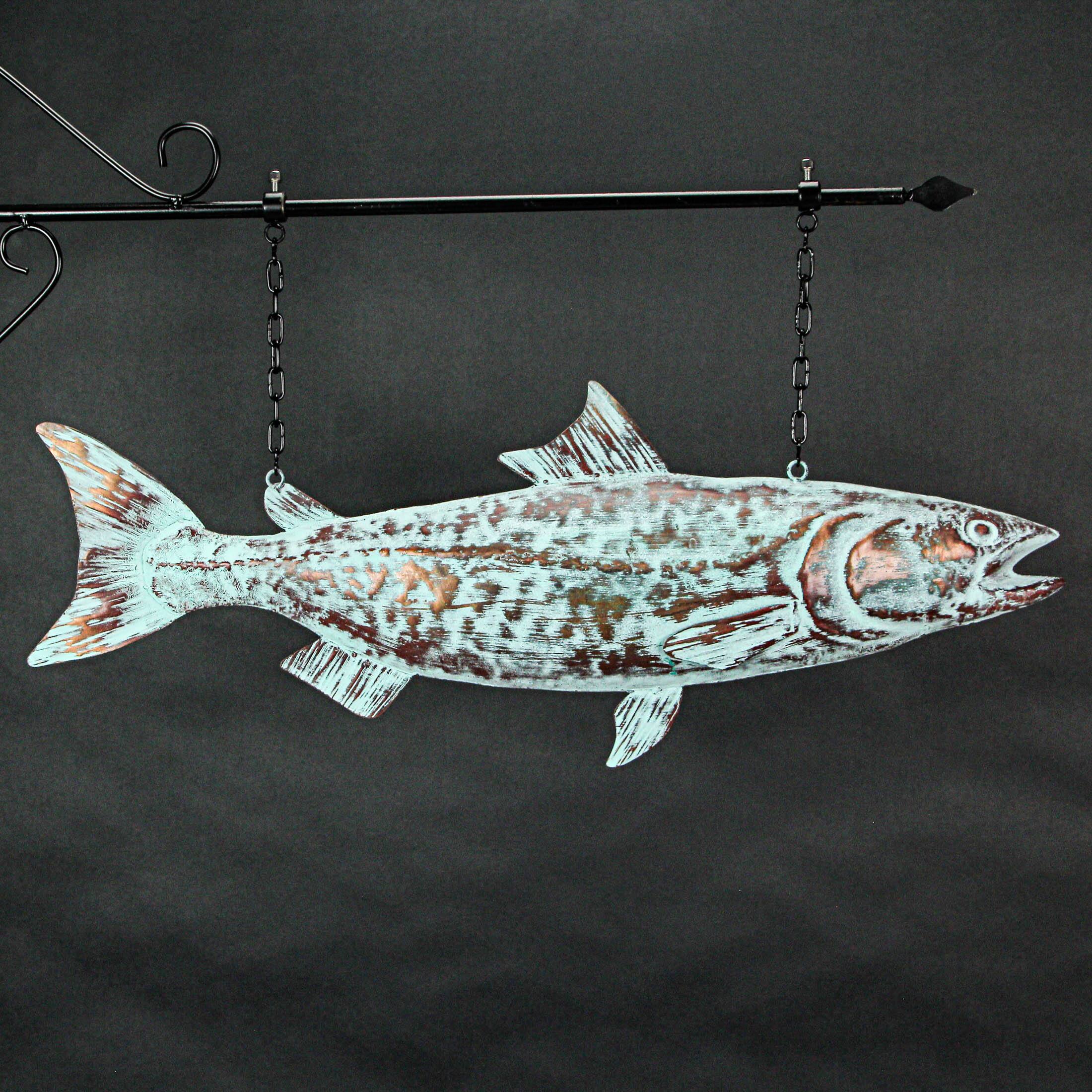 Alt View 6. Contrast Inc. - 30in Metal Salmon Hanging Wall Bracket Verdigris Copper Coastal Outdoor Decor - Multicolored.