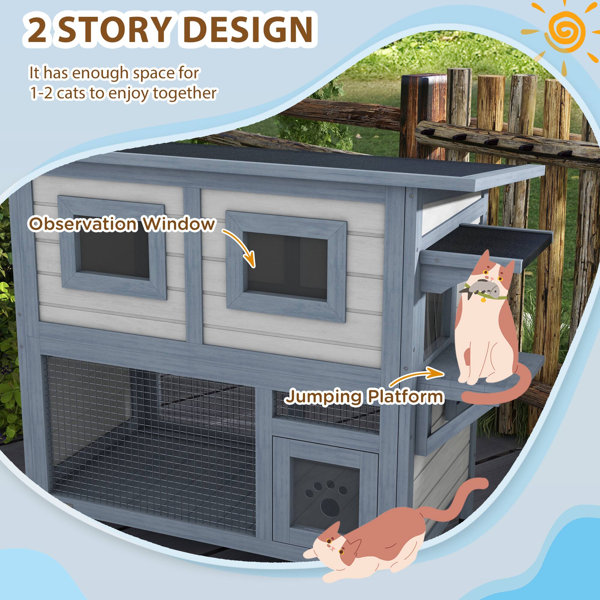 2 STORY DESIGN  
It has enough space for 1-2 cats to enjoy together  

Observation Window  
Jumping Platform