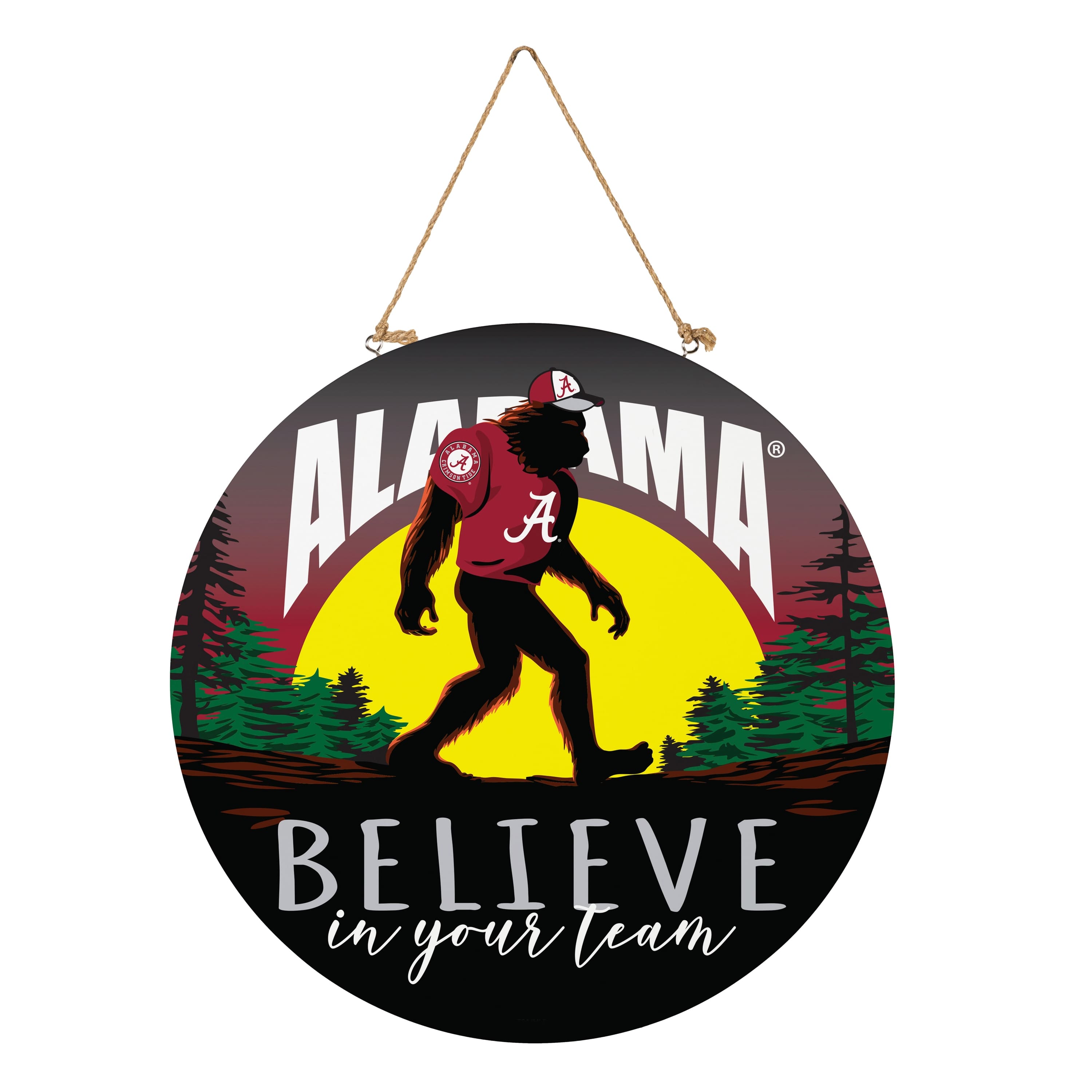 Evergreen Enterprises - Alabama Crimson Tide 18" Bigfoot "Believe in Yourself" Team Logo Wood Round Door Sign - Multicolor