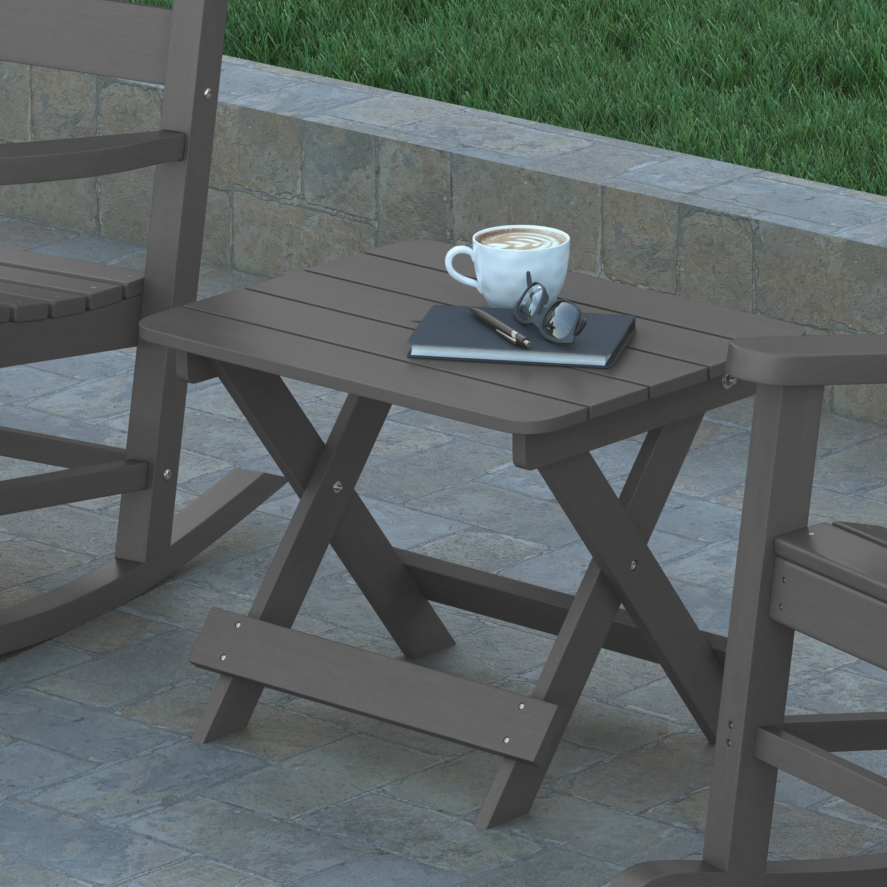Alt View 3. Emma + Oliver - Haley Portable Folding HDPE Adirondack Side Table for Indoor/Outdoor Use - Gray.