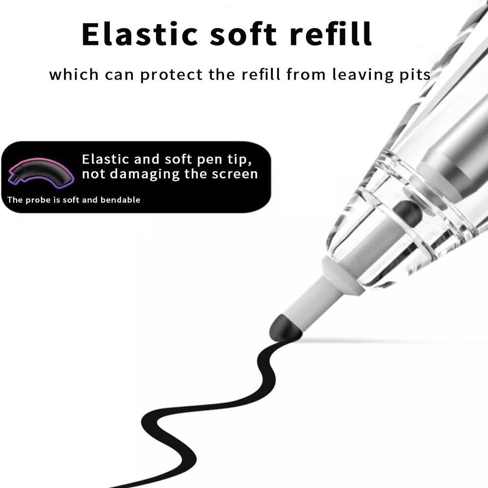 Elastic soft refill  
which can protect the refill from leaving pits  

Elastic and soft pen tip, not damaging the screen  
The probe is soft and bendable