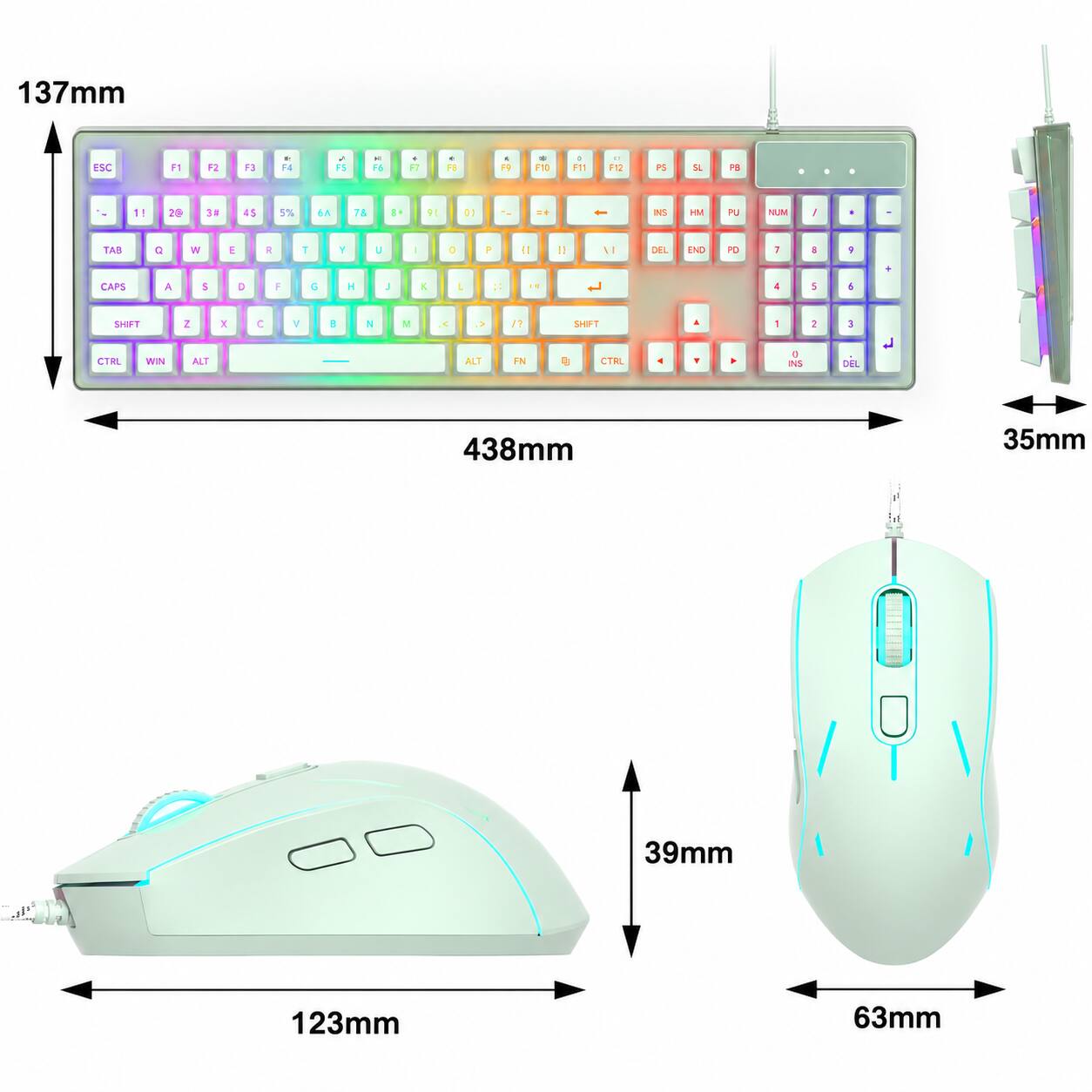 137mm  
ESC  
F1  
F2  
F3  
F4  
F5  
F6  
F7  
F8  
R  
F10  
F11  
F12  
PS  
SL  
PB  
1!  
2@  
3#  
4$  
5%  
6^  
7&  
8*  
9(  
0)  
-  
INS  
HM  
PU  
NUM  
TAB CAPS  
Q  
W  
E  
R  
T  
Y  
U  
I  
O  
P  
A  
S  
D  
F  
G  
H  
J  
K  
L  
Z  
X  
C  
V  
B  
N  
M  
SHIFT CTRL WIN  
ALT  
SHIFT  
CTRL  
DEL  
END  
PD  
438mm  
35mm  
39mm  
123mm  
63mm