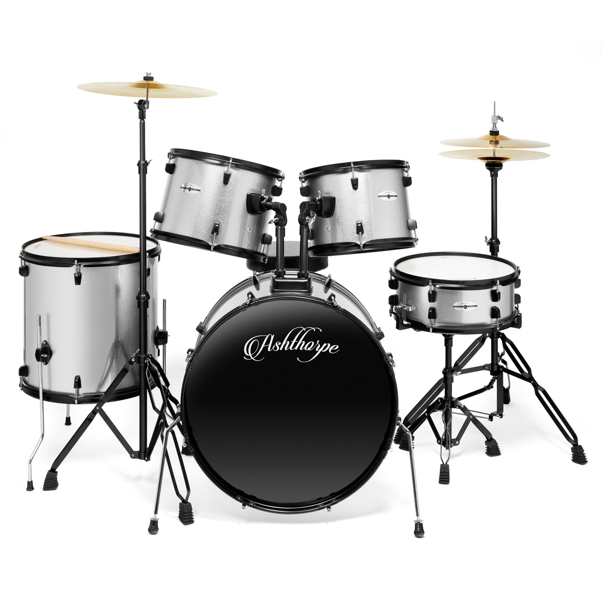 Alt View 1. Ashthorpe - Adult Drum Set with Remo Heads (Set of 5) - Silver.