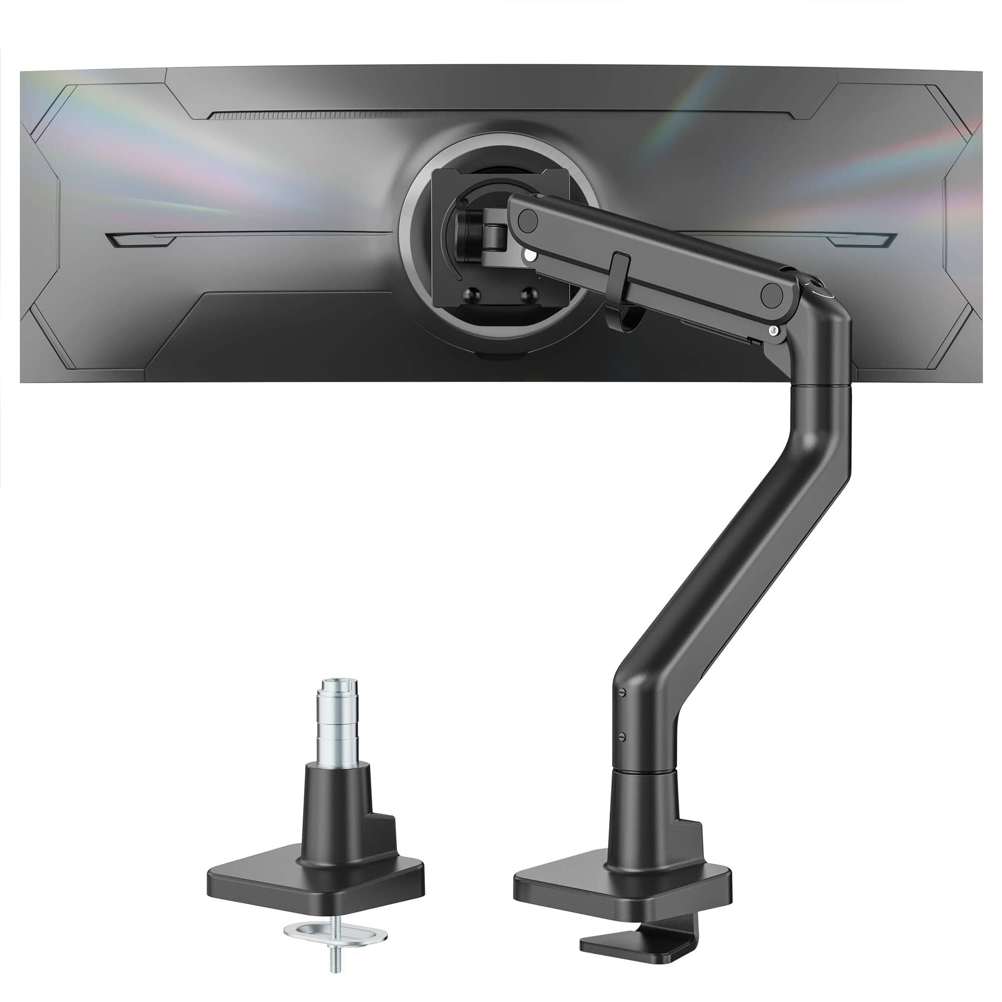 Comfort Essence - Monitor Arm For Ultrawide Curved Screen Supports Up To 59 Adjustable Gas Spring 75 100 Vesa Mount Clamp - Black without USB
