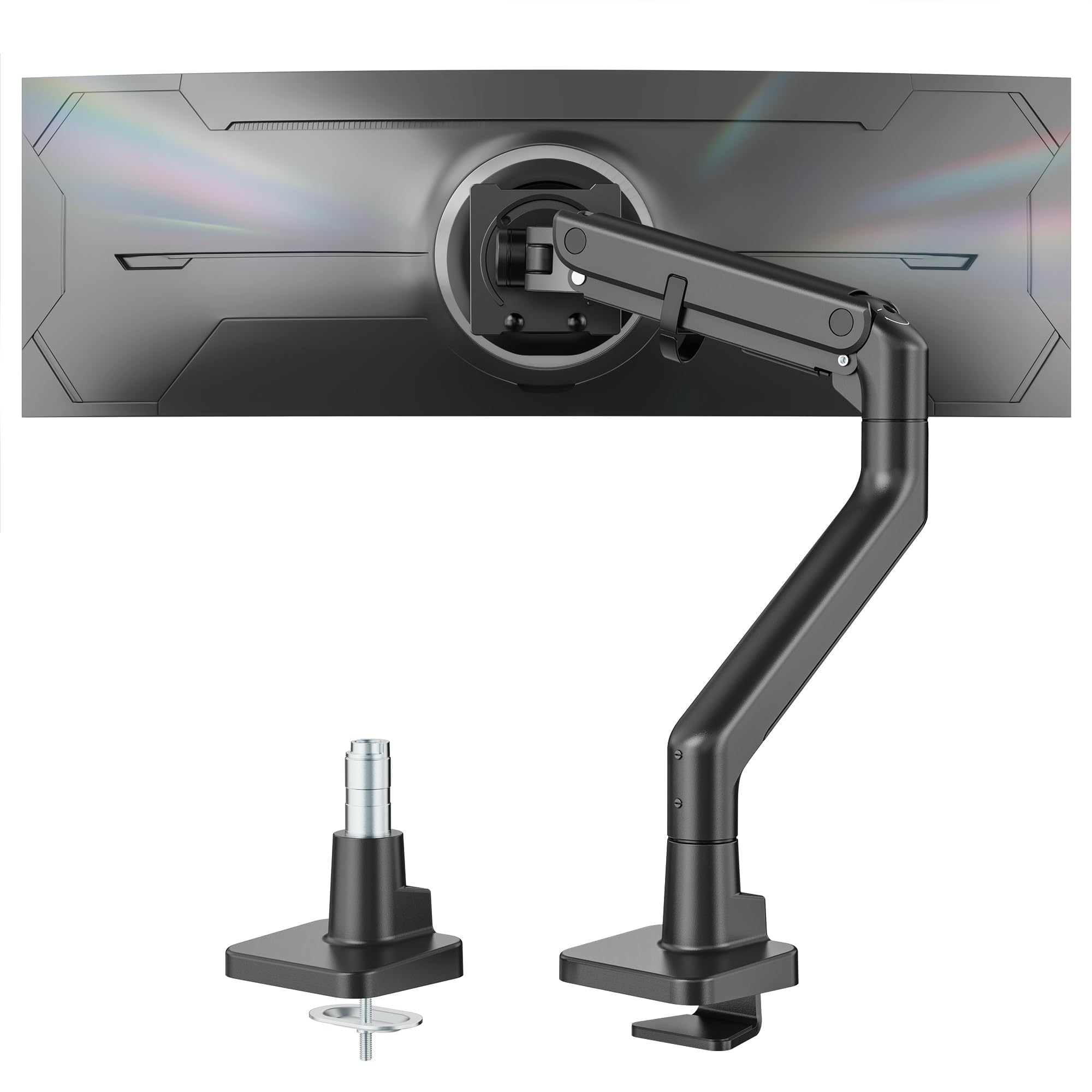 Front. Comfort Essence - Monitor Arm For Ultrawide Curved Screen Supports Up To 59 Adjustable Gas Spring 75 100 Vesa Mount Clamp - Black without USB.