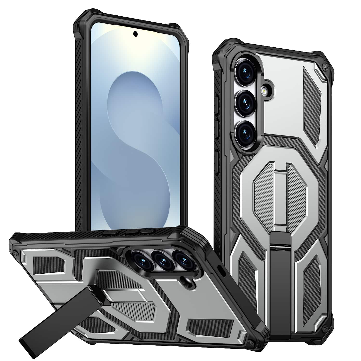 Dteck - Heavy Duty Rugged Magnetic Case For Samsung Galaxy S26, Foldable Kickstand Shockproof Protection Cover - Gray price history on PriceWatchPro