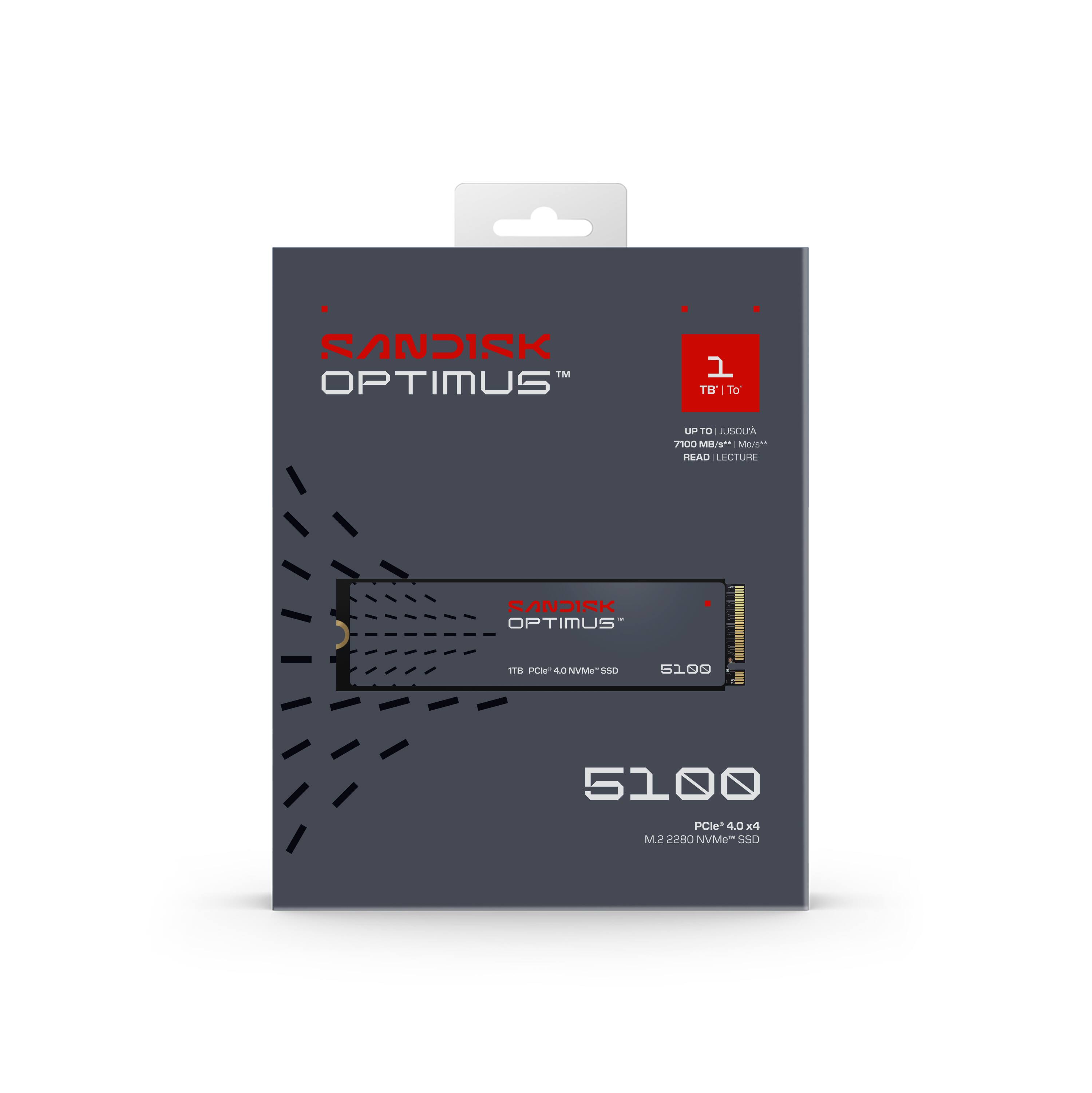 SANDISK OPTIMUS 5100  
1 TB  
UP TO 7100 MB/S READ / LECTURE  
PCIe 4.0 x4  
M.2 2280 NVMe SSD