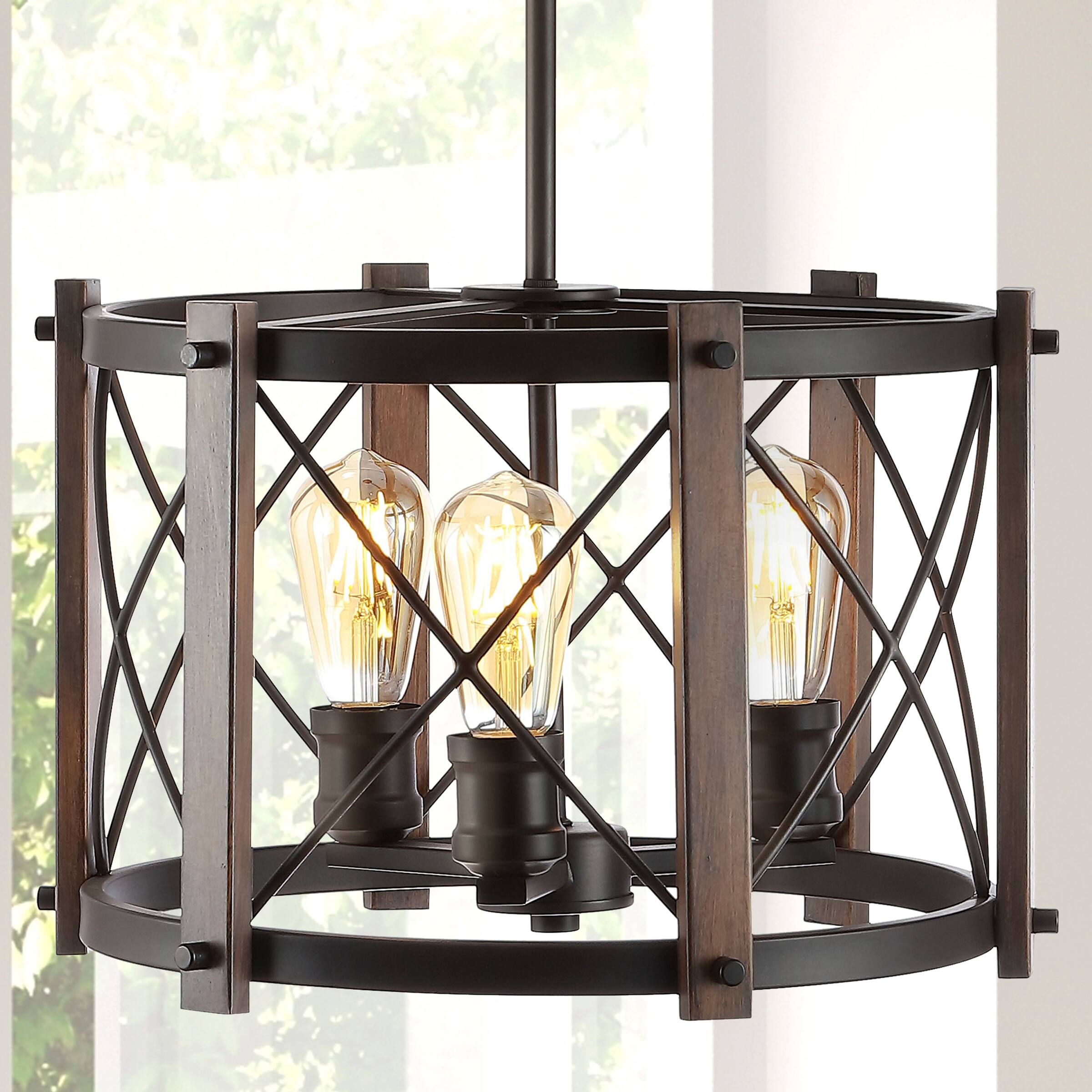 Alt View 1. Jonathan Y - Ferme 16" 3-Light Adjustable Iron Rustic Farmhouse LED Pendant, Brown/Oil Rubbed Bronze - Oil Rubbed Bronze/Brown.