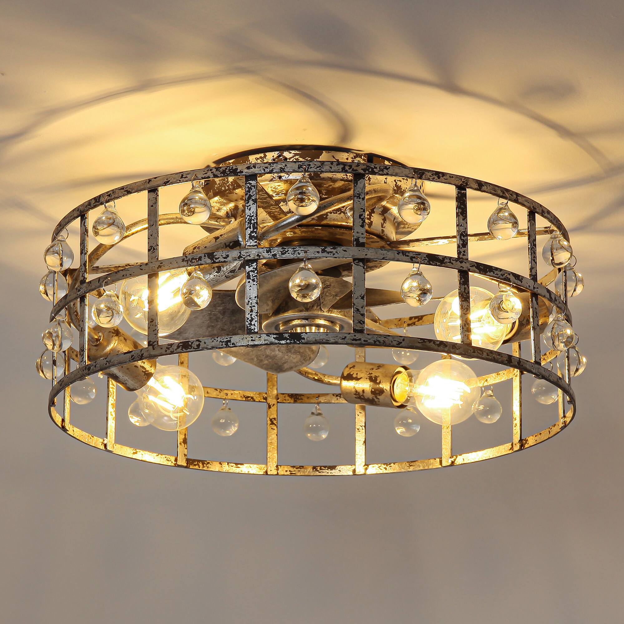 Alt View 9. Parrot Uncle - 17.7 in. Caged LOW Profile Smart Ceiling Fan with Light and Remote and APP Control - Distressed Silver.