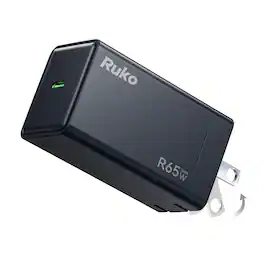 Ruko - 65W USB C Charger, GaN Fast Charger, Compact & Foldable, Compatible with MacBook Pro/Air, iPhone , Steam Deck an More - Black