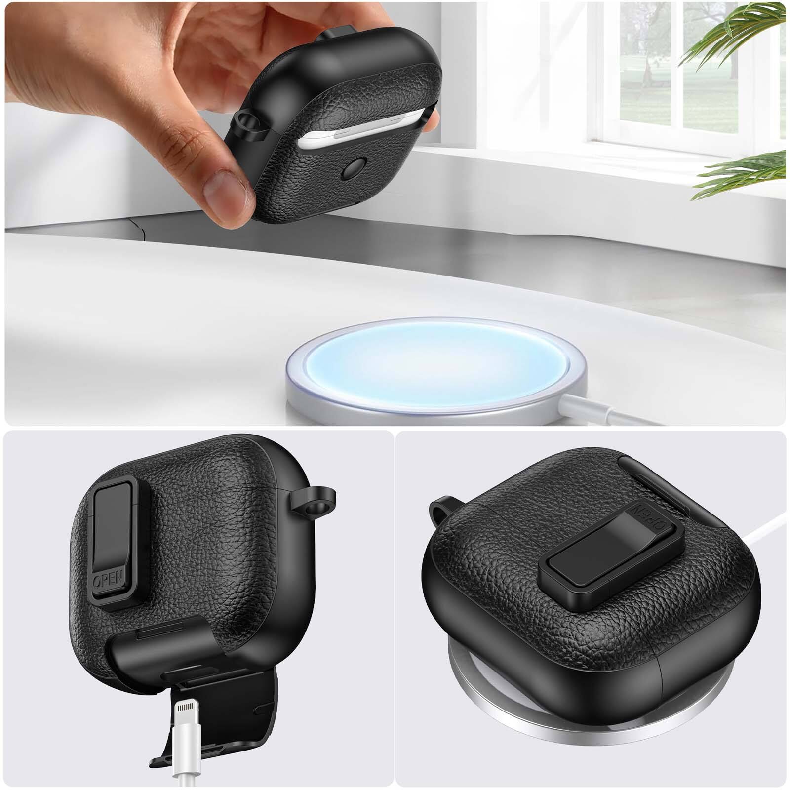 Alt View 2. Dteck - Earphone Case for Apple AirPods 3rd Gen (2021) with Phone Holder & Keychain,Leather Texture Earbuds Cover for Man Women - Pink.